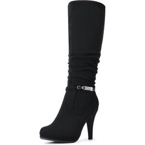 Black Women's Knee High Platform Heel Boots